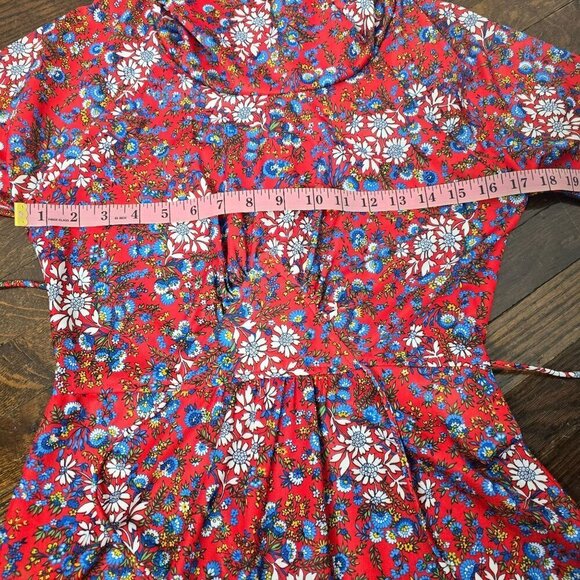 Vintage 60s 70s Red Prairie Floral Bohemian Dream Dress - Picture 11 of 16